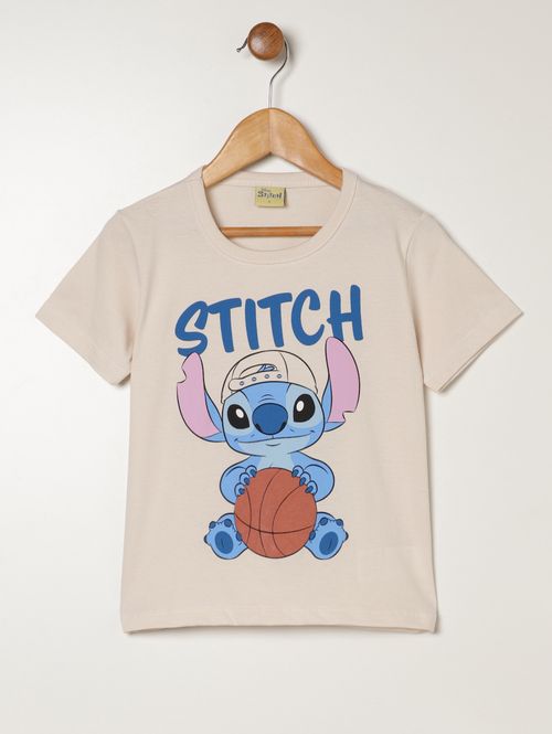 Camiseta Manga Curta Stitch Infantil Para Menino- OFF WHITE