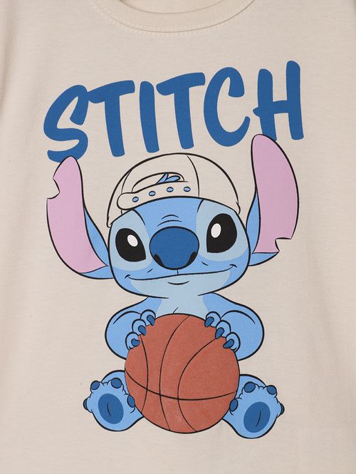 Camiseta Manga Curta Stitch Infantil Para Menino- OFF WHITE
