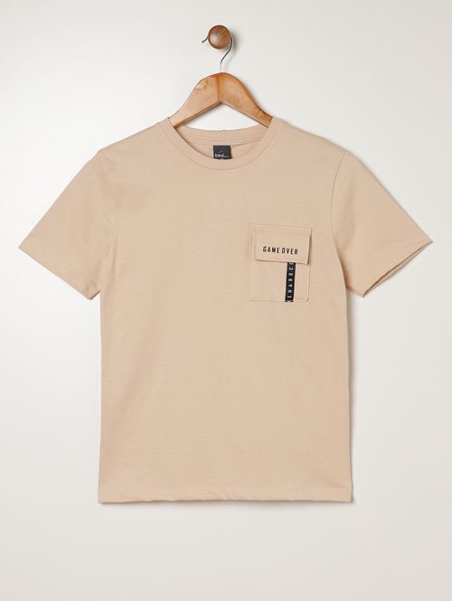 Camiseta Manga Curta Juvenil Para Menino - BEGE