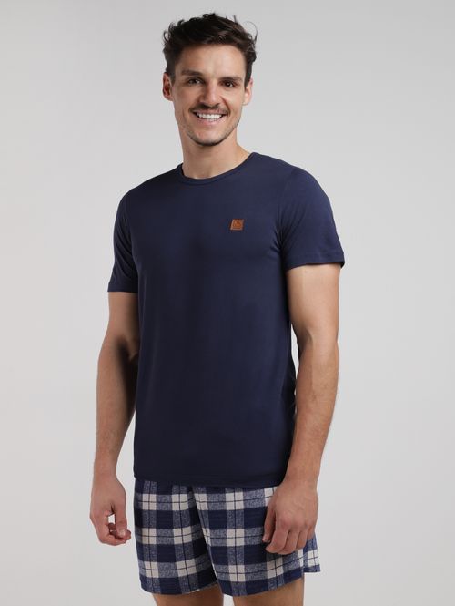 Pijama Curto Suede Xadrez Masculino MARINHO