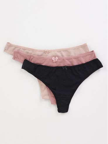 Kit com 03 Calcinha Fio Duplo Feminina PRETO/ROSE/MARROM