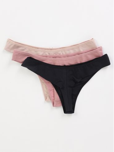 Kit com 03 Calcinha Fio Duplo Feminina PRETO/ROSE/MARROM