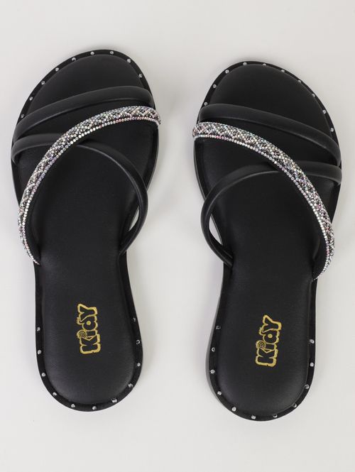 Rasteira Aurora Brilhosa Kidy juvenil Para Menina- PRETO