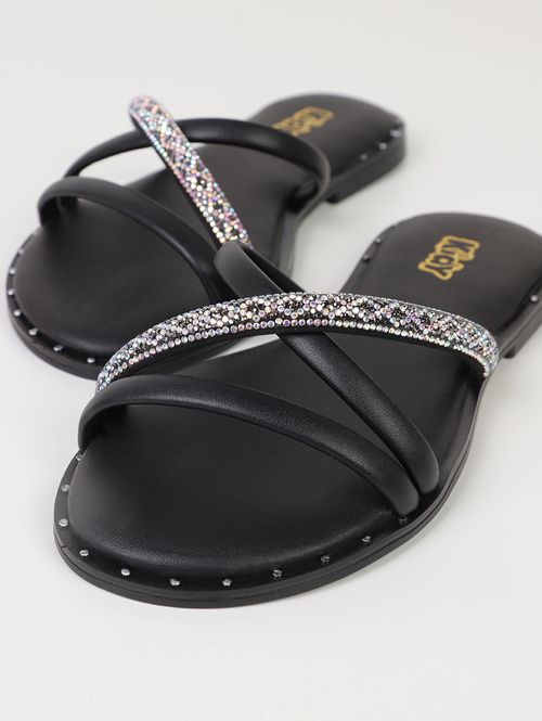 Rasteira Aurora Brilhosa Kidy juvenil Para Menina- PRETO