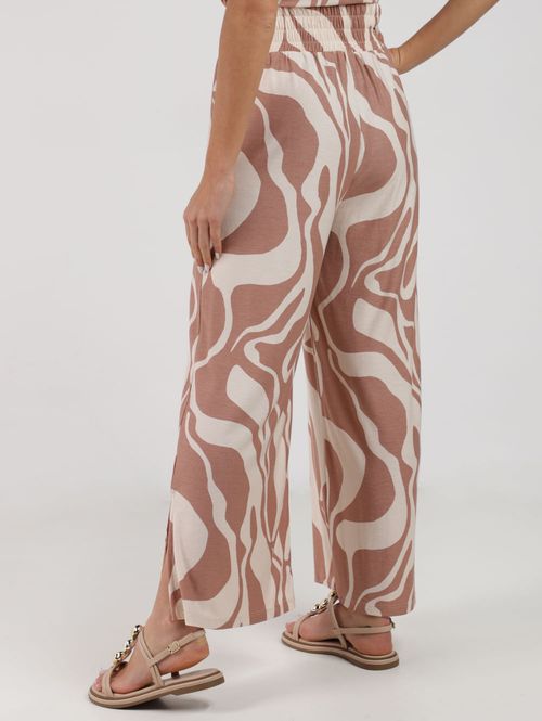 Calça Malha Crepe Wide leg Autentique Feminina BEGE