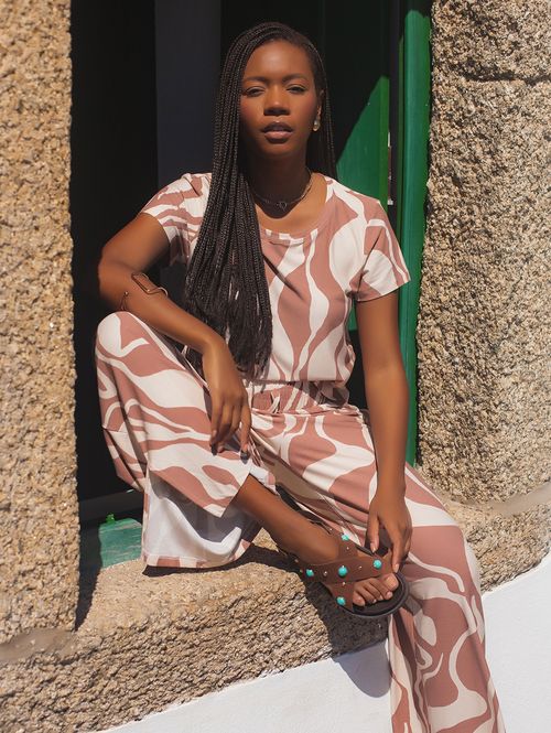 Blusa Malha Crepe Manga Curta Autentique Feminina BEGE