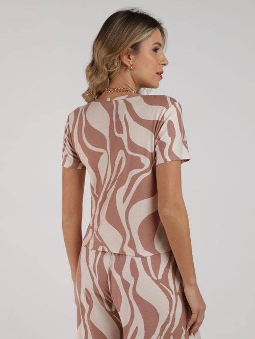 Blusa Malha Crepe Manga Curta Autentique Feminina BEGE