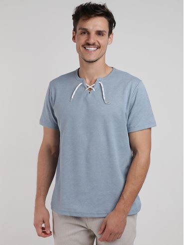 Camiseta Bata Manga Curta Masculina AZUL CLARO