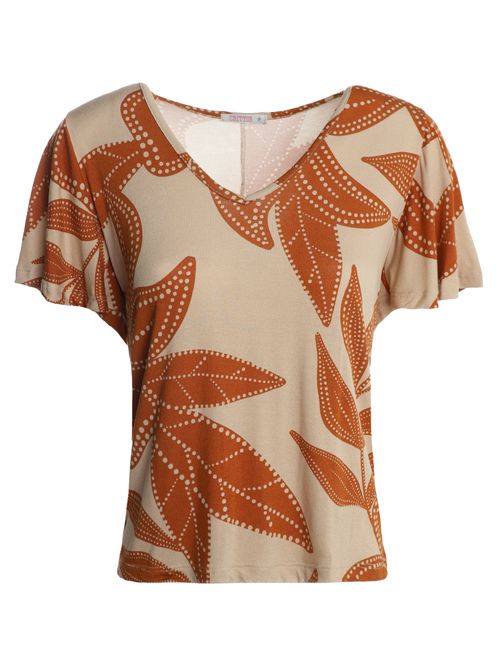 Blusa Malha Marrocos Manga Godê Feminina CARAMELO