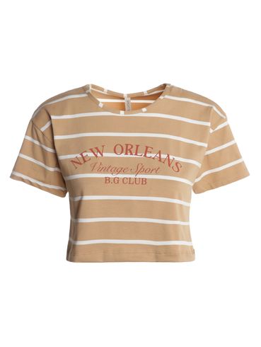 Blusa Cropped Manga Curta Feminina BEGE