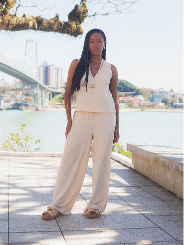 Calça Malha Pantalona Autentique Feminina AREIA