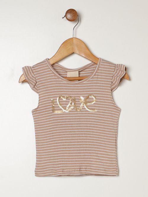 Blusa Manga Curta Infantil Para Menina - BEGE