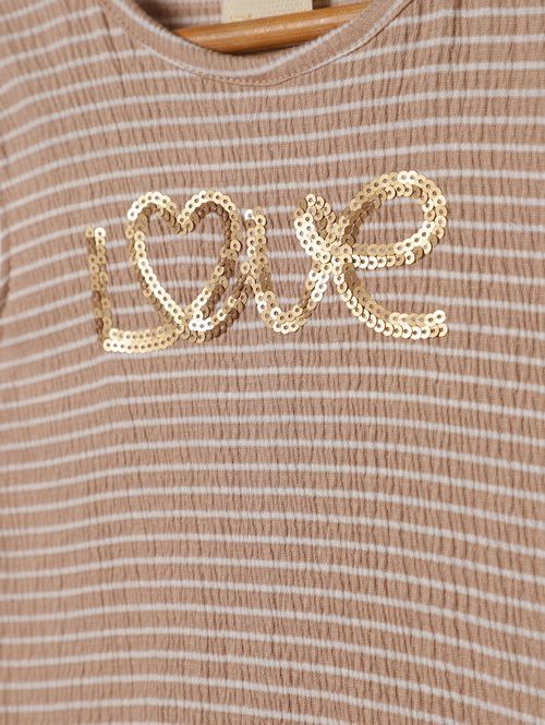 Blusa Manga Curta Infantil Para Menina - BEGE