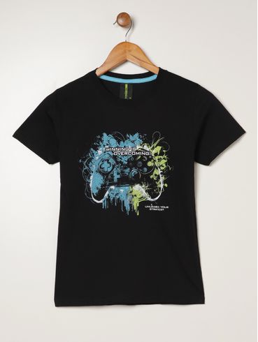 Camiseta Manga Curta Juvenil Para Menino - PRETO
