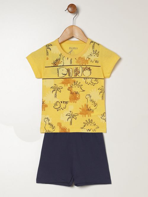 Conjunto Curto Estampado Infantil Para Bebê - AMARELO