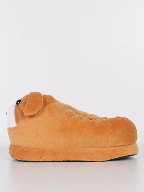 Pantufa Cachorro Nico Juvenil Para Menina - MARROM/BRANCO