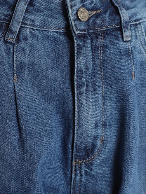 Calça Jeans Mom Com Pence Feminina AZUL