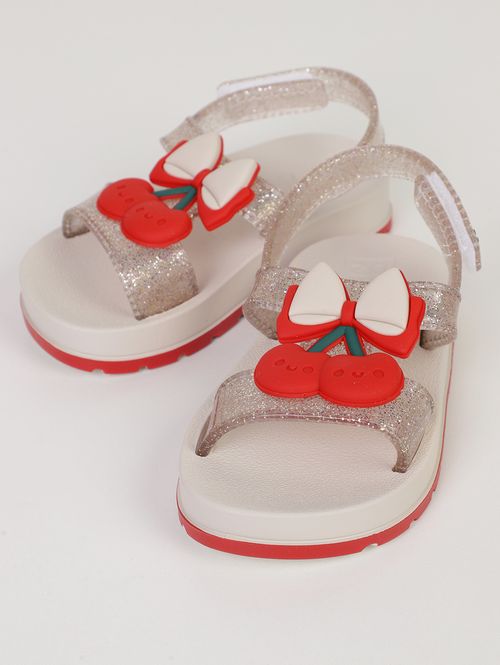 Sandália Cherry Baby Glitter Infantil Para Menina- OFF WHITE/VERMELHO