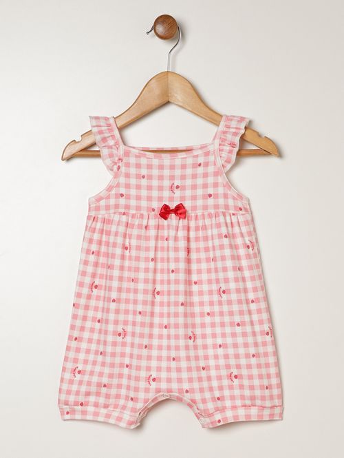 Macacão Xadrez Infantil Para Bebê - VERMELHO