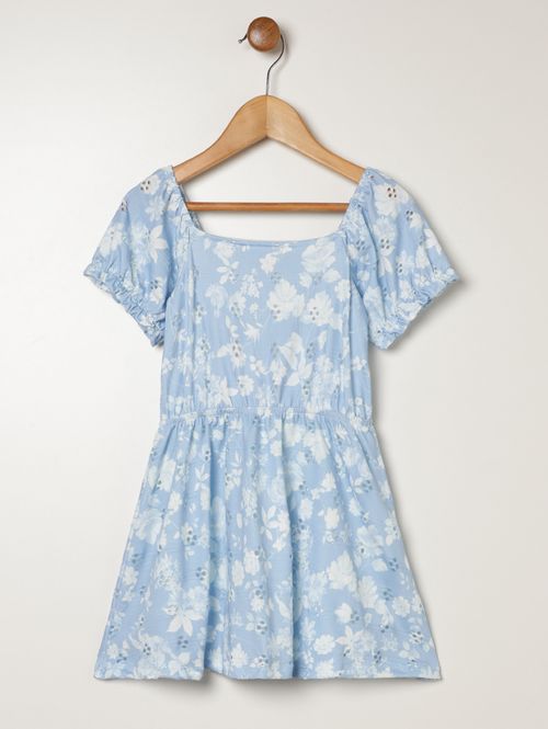 Vestido Laise Estampado Infantil Para Menina - AZUL
