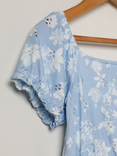 Vestido Laise Estampado Infantil Para Menina - AZUL