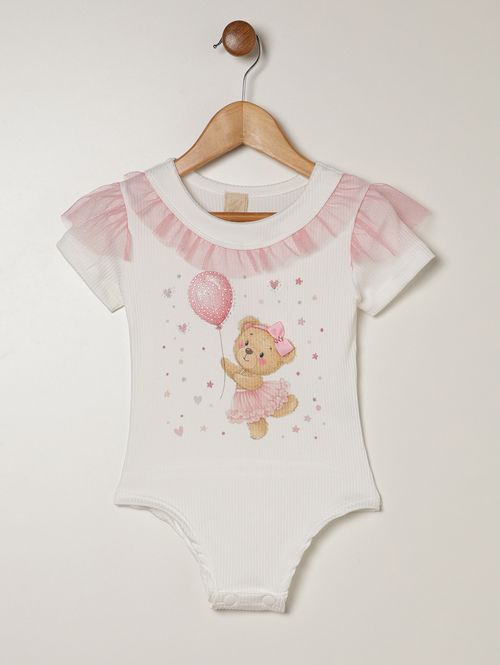 Body Canelado Infantil Para Menina - OFF WHITE