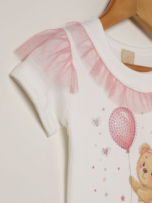 Body Canelado Infantil Para Menina - OFF WHITE