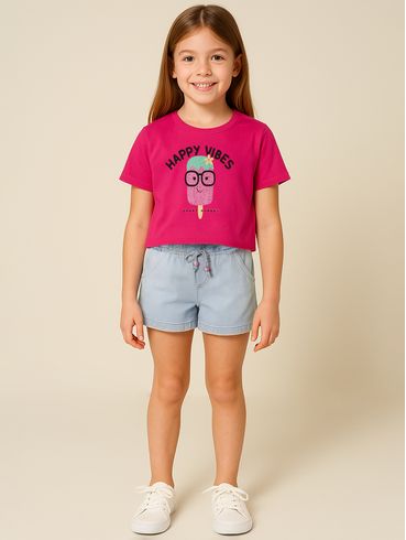 Conjunto Curto Jeans Infantil Para Menina - ROSA