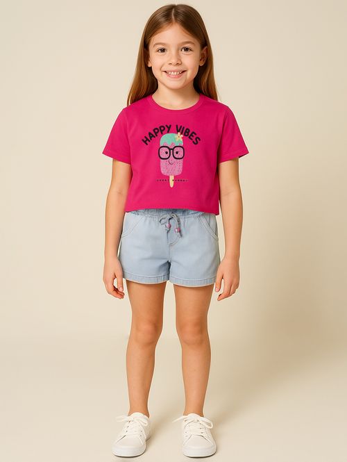 Conjunto Curto Jeans Infantil Para Menina - ROSA