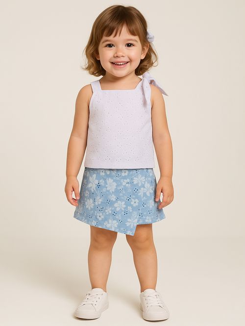 Conjunto Curto Laço Infantil Para Menina - AZUL