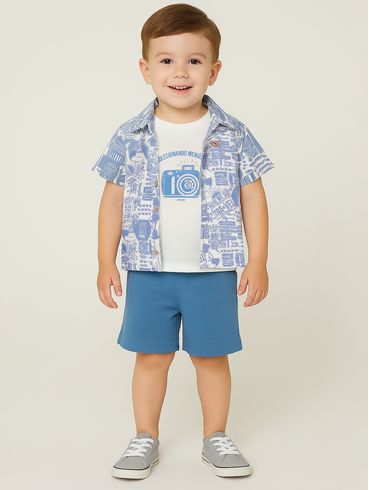 Conjunto Curto Estampado Infantil Para Menino - AZUL