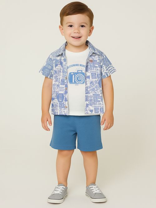 Conjunto Curto Estampado Infantil Para Menino - AZUL