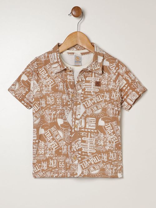 Conjunto Curto Estampado Infantil Para Menino - MARROM