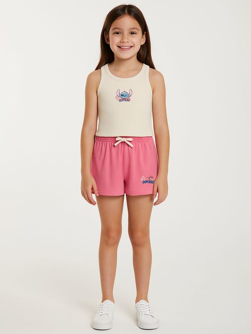 Conjunto Curto Stitch Infantil Para Menina - OFF WHITE