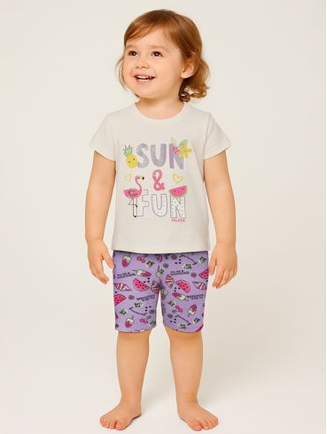 Conjunto Curto Cotton Infantil Para Menina - OFF WHITE