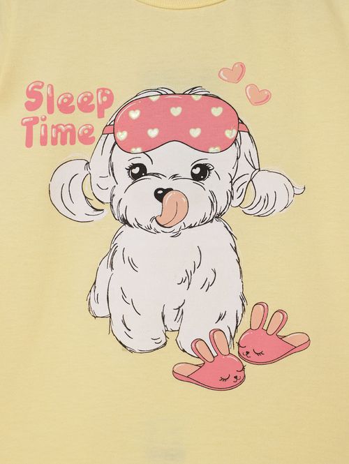 Pijama Curto Com Tapa Olho Infantil Para Menina - AMARELO