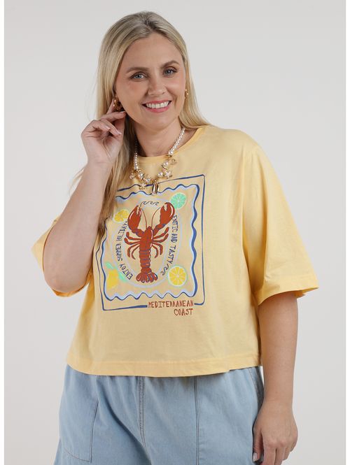 Blusa Manga Curta Plus Size Feminina AMARELO