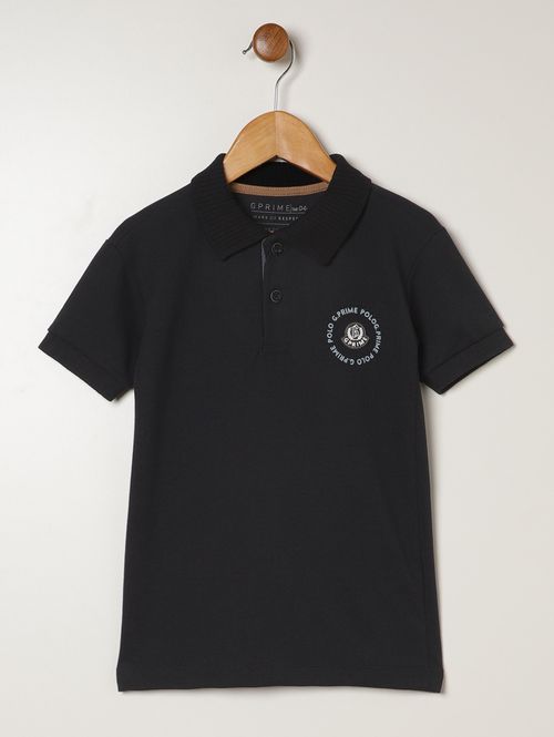 Polo Piquet Manga Curta Infantil Para Menino - PRETO