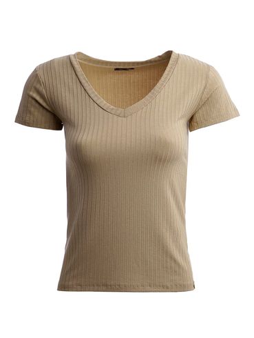 Blusa Manga Curta Canelada Autentique Feminina BEGE