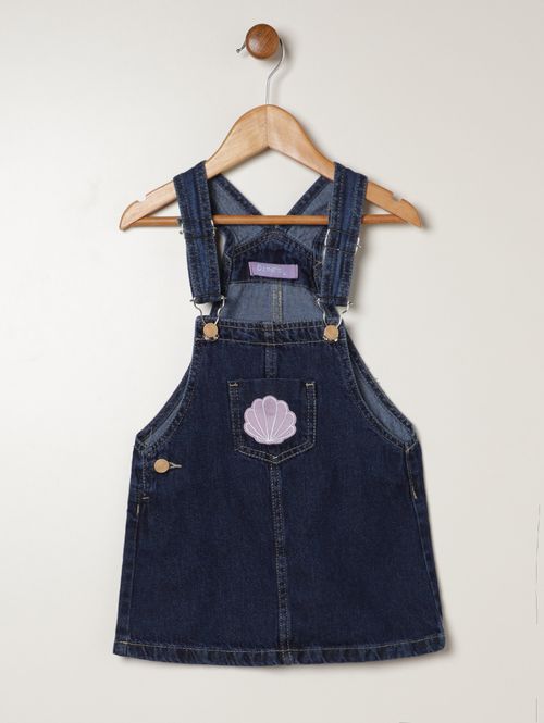 Salopete Jeans Infantil Para Menina - AZUL