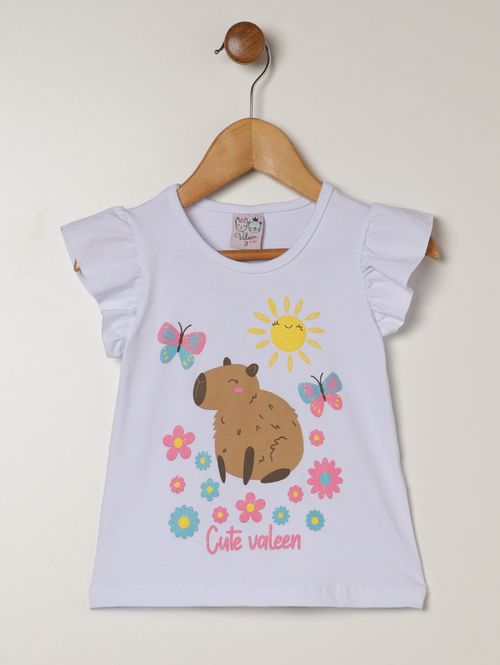 Blusa Capivara Manga Curta Infantil Para Menina - BRANCO