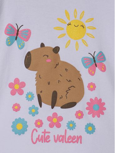 Blusa Capivara Manga Curta Infantil Para Menina - BRANCO