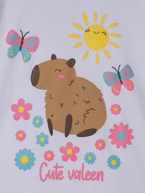 Blusa Capivara Manga Curta Infantil Para Menina - BRANCO