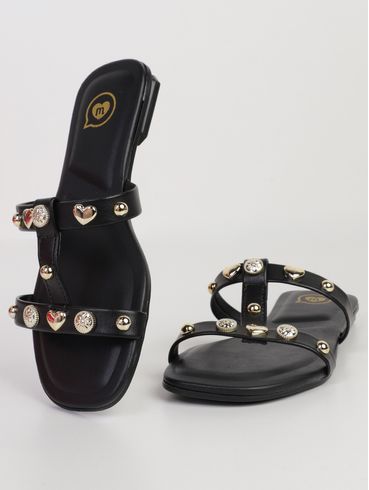 Rasteira Botons Molekinha Juvenil Para Menina- PRETO