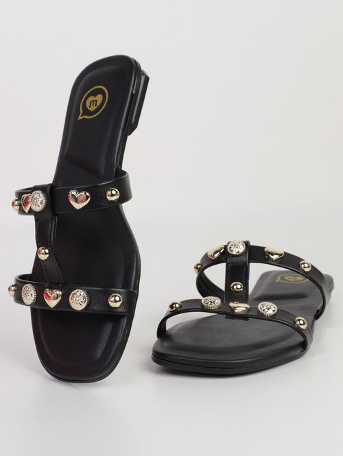 Rasteira Botons Molekinha Juvenil Para Menina- PRETO