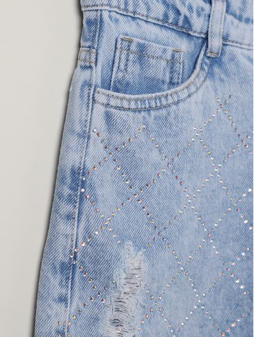 Short Jeans Com Puídos Juvenil Para Menina - AZUL