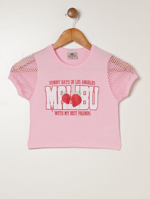 Blusa Morango Manga Curta Juvenil Para Menina - ROSA