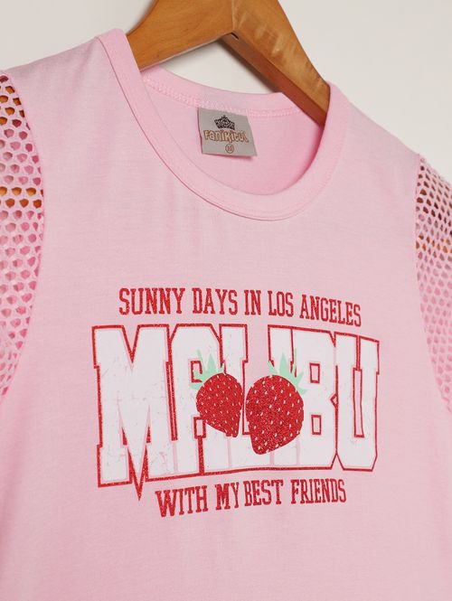 Blusa Morango Manga Curta Juvenil Para Menina - ROSA