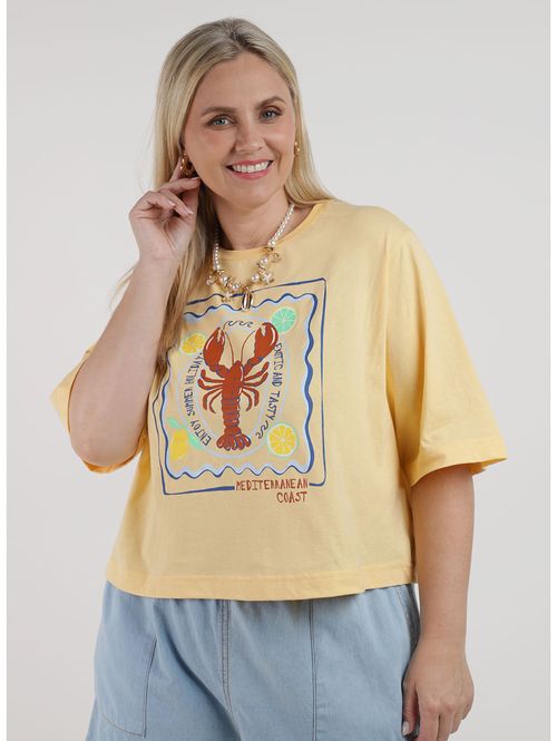 Blusa Manga Curta Plus Size Feminina AMARELO