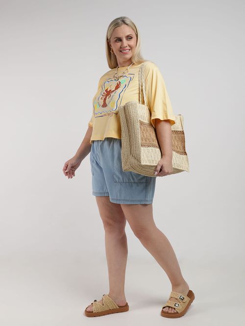 Blusa Manga Curta Plus Size Feminina AMARELO